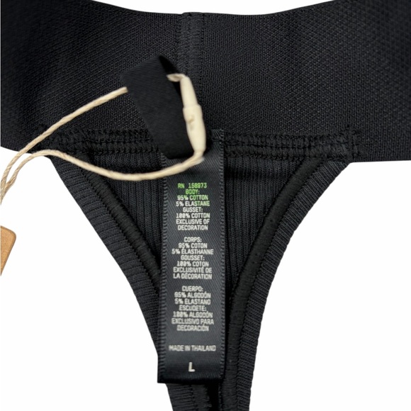 SKIMS Cotton Rib Thong Soot Black Size L NWT - Picture 4 of 7